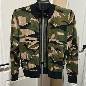J. Crew Green and Tan Camouflage Cardigan